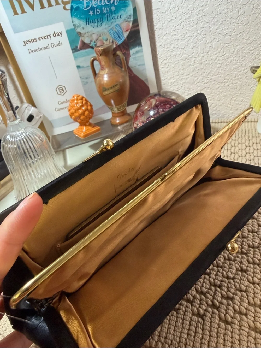 Vintage Ingber USA Black Satin Convertible Chain Clutch Evening Bag